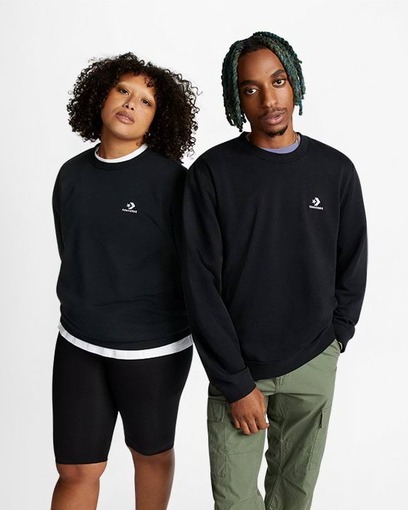 Standard Fit Left Chest Star Chevron Embriodered Crew French Terry
