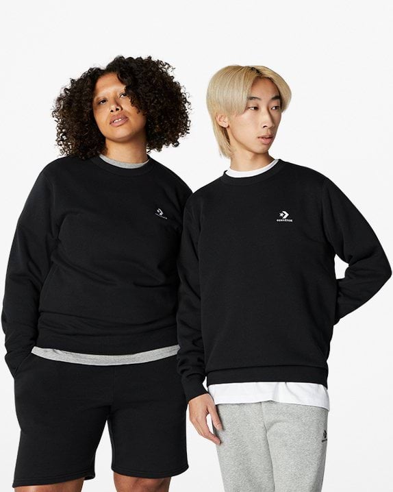 Converse Go-To Embroidered Star Chevron Brushed Back Fleece Crew Sweatshirt