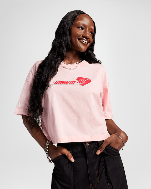 Y2K Heart Cropped Oversized T-Shirt